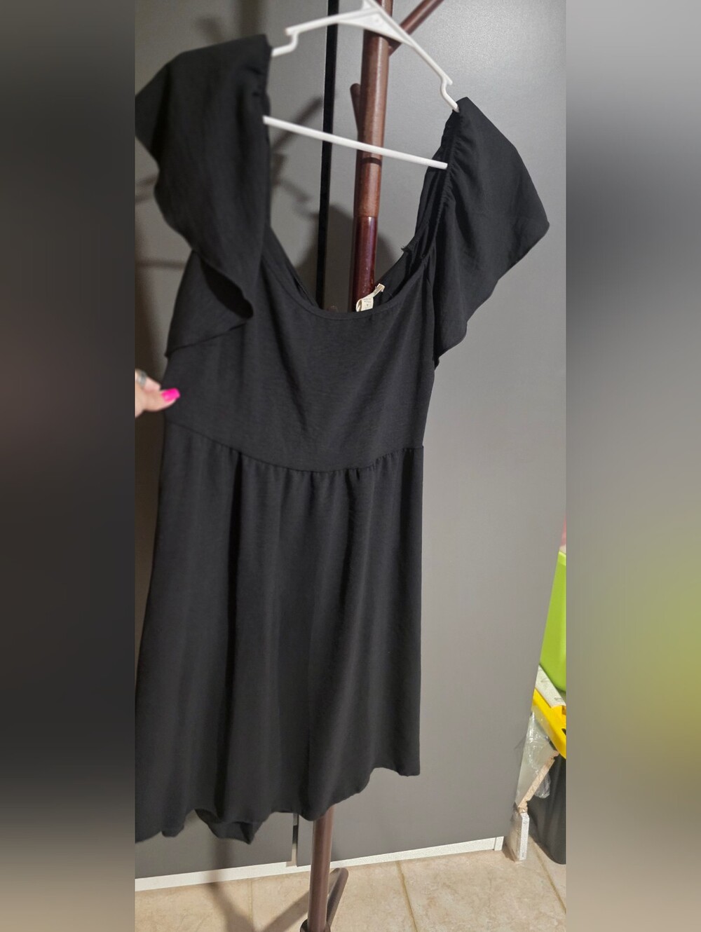 See You Monday Black Midi Swing Dress with Flutter Sleeves